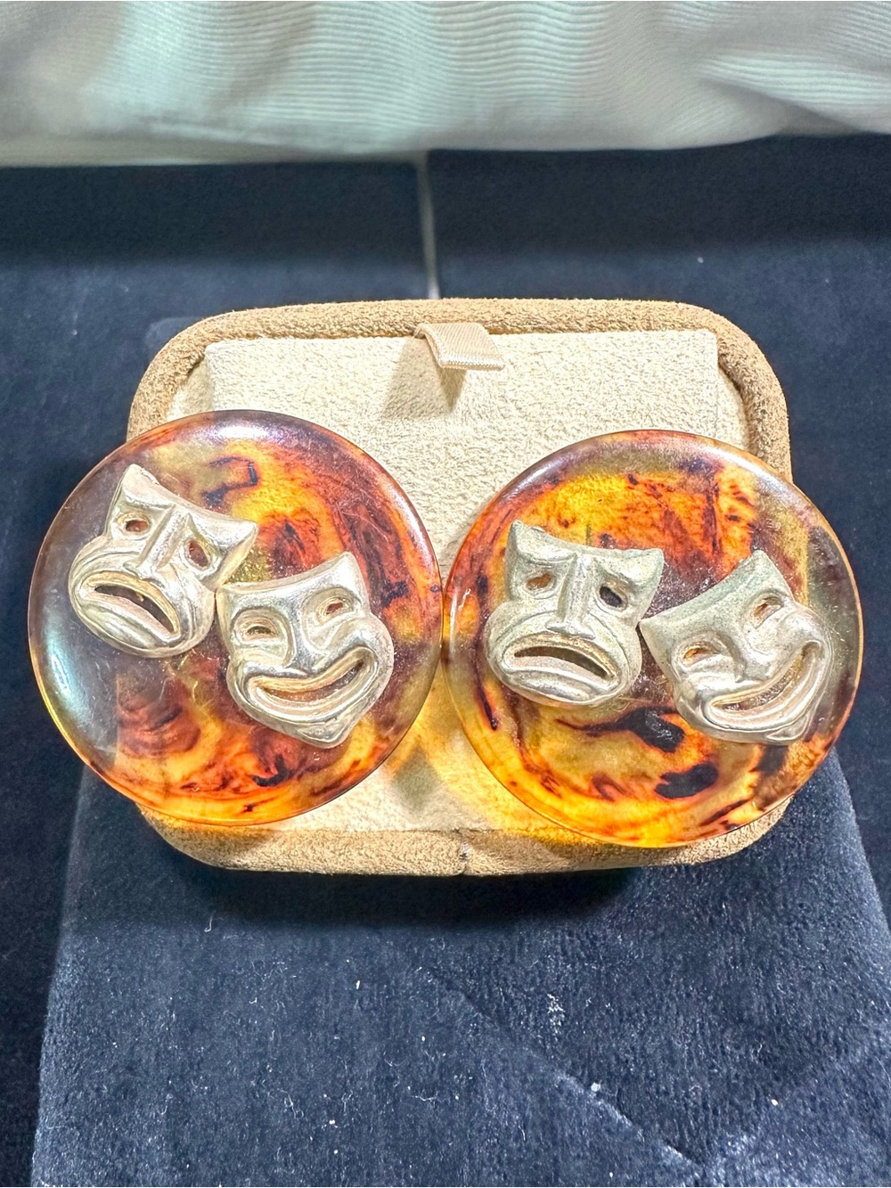 🔥RARE: Vtg Bakelite Comedy & 🎭 Tragedy Clip On Earrings